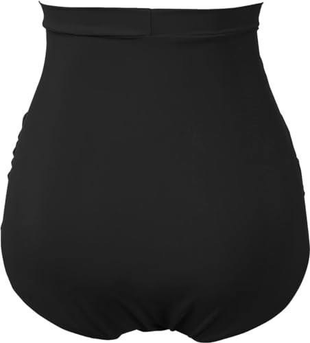 COCOPEAR Women's Ruched High Waisted Bikini Bottom Retro Vintage Swim Short Tankinis Black M - Image 3
