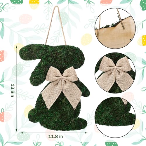 Amyhill Easter Moss Bunny Wreath for Front Door Fake Moss Bunny Sign Hanging Wooden Wreath with Burlap Bow for Spring Porch Wall Home Farmhouse Indoor Outdoor Decor - Image 3