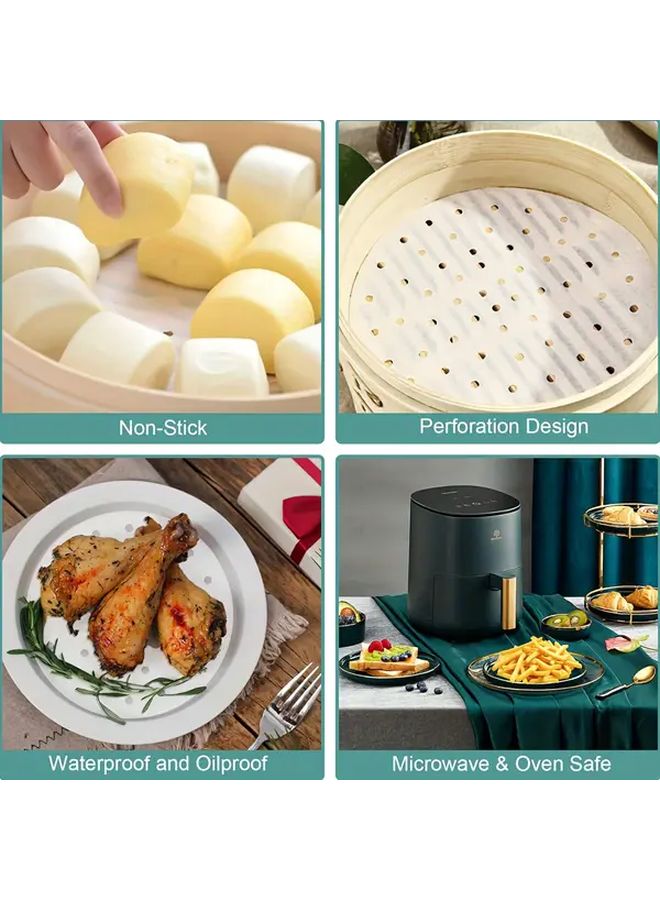9 Inch Bamboo Steamer Liners 100 Pcs Non Stick Round Filter Paper For Air Fryer Oven Microwave - Image 4