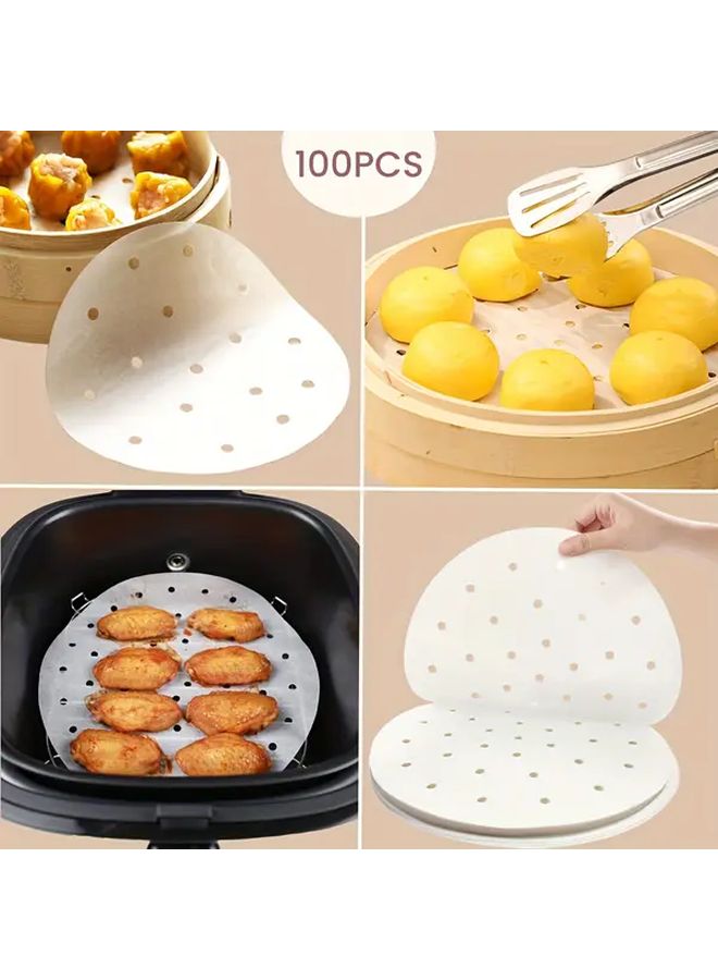 9 Inch Bamboo Steamer Liners 100 Pcs Non Stick Round Filter Paper For Air Fryer Oven Microwave - Image 2