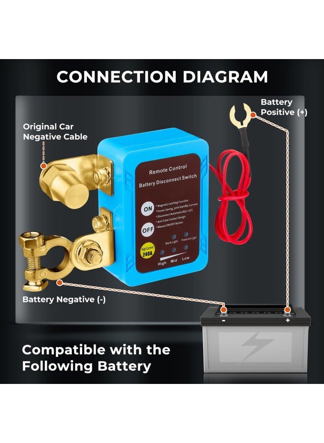 ISINFLASH 12V/24V 240A Smart Voltage Kill Switch, Remote Battery Disconnect Automatic Power Shut Off Remote Control Switch Car Anti-Theft for Auto GM Car Truck Boat RV (Flat Installation) - Image 3