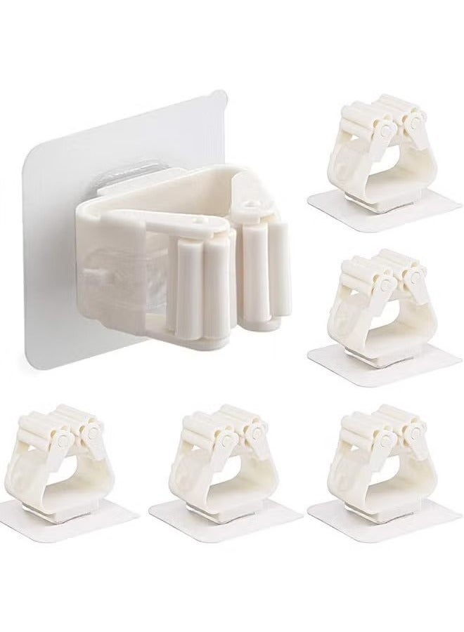 6 Pieces Mop Holder Self Adhesive Broom Wall Mounted Organizer Garden Tool Hanger Sweeping Brush Tidy No Drilling Super Anti-Slip Split Type for Closet Kitchen Bathroom - Image 2