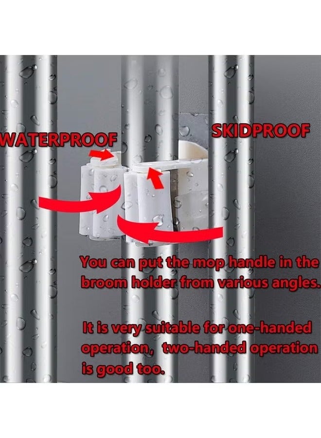 6 Pieces Mop Holder Self Adhesive Broom Wall Mounted Organizer Garden Tool Hanger Sweeping Brush Tidy No Drilling Super Anti-Slip Split Type for Closet Kitchen Bathroom - Image 5