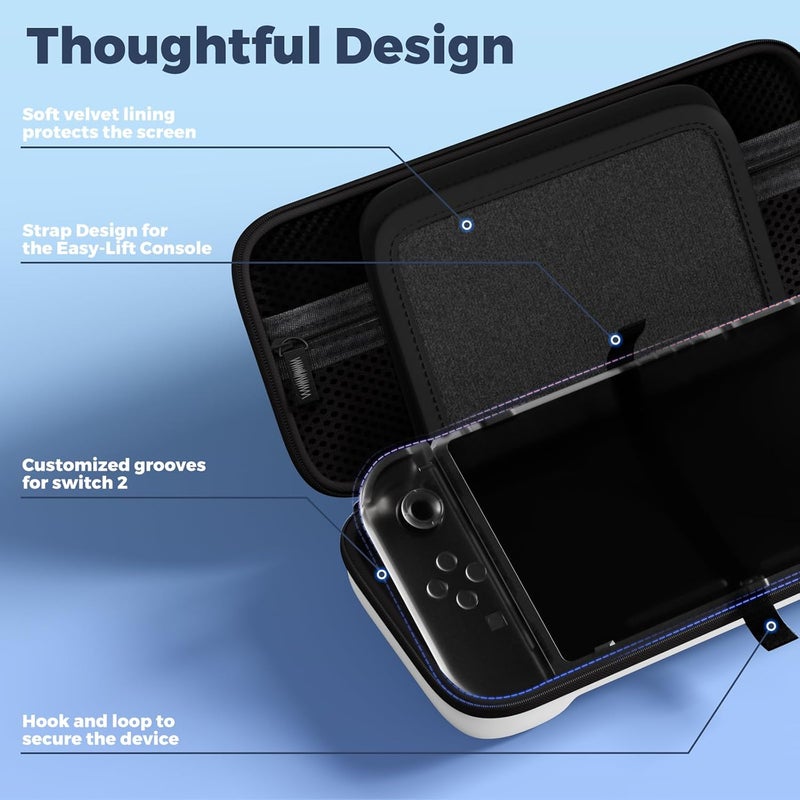 بروكاس حقيبة حمل ProCase لجهاز Nintendo Switch 2 (2025)، تحتوي على 24 فتحة لبطاقات الألعاب، حقيبة تخزين قابلة للنقل ومقاومة للصدمات، لحماية جهاز Nintendo Switch 2 والإكسسوارات الخاصة به - اللون الأبيض - Image 5