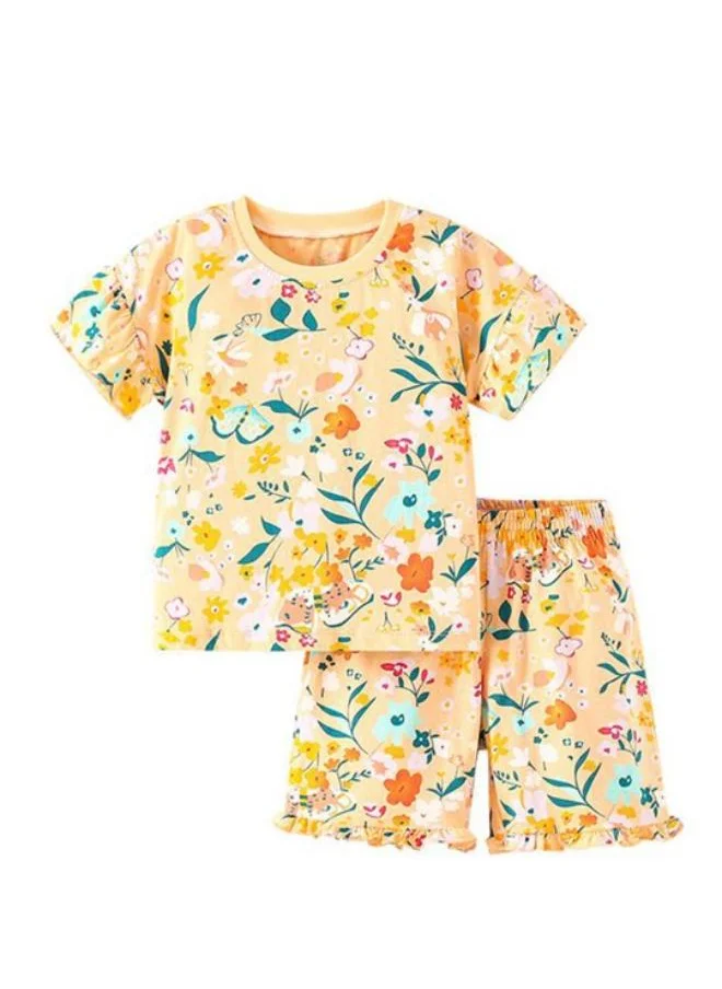 يونيكي Orange Crew Neck Short Sleeve Printed Tshirt & Shorts