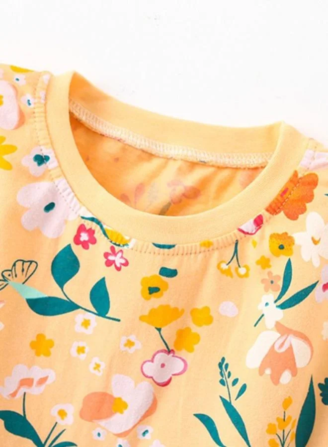 يونيكي Orange Crew Neck Short Sleeve Printed Tshirt & Shorts