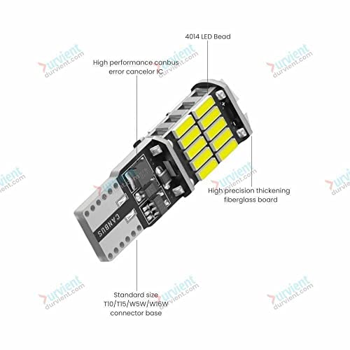 Durvient Bright W5W W16W Canbus T10 T15 Error Free 26 LED for Parking Pilot DRL Turn Signal Lights - White, (1 Pair) - Image 4