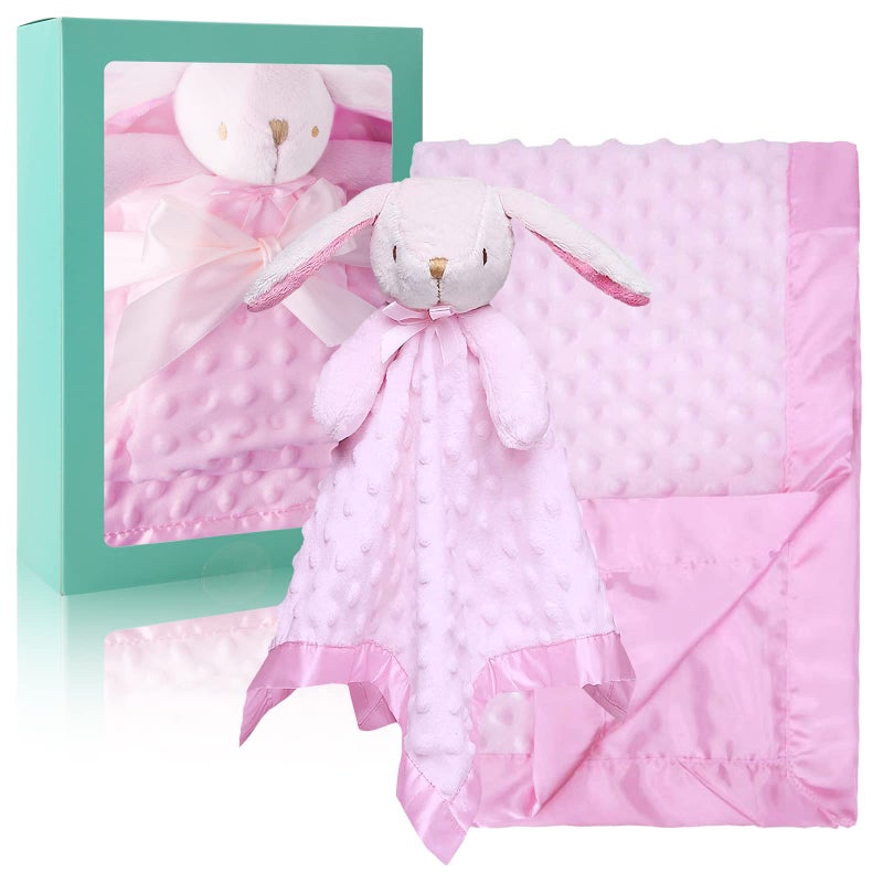 Pro Goleem Baby Blanket with Pink Bunny Security Blanket Newborn Girl Gifts Set