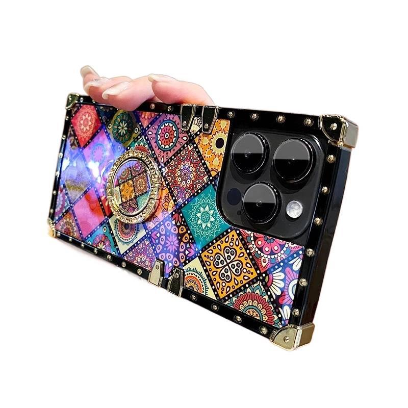 غطاء واقي بFilm لـ iPhone 14 / 14 Plus / 14 Pro / 14 Pro Max باللون أحمر مع مرآة مع حماية من السقوط وسطح مرآة مع مقاوم للصدمات مع حامل حلقة للمدرسة للهدايا خفيف الحمل - Image 1