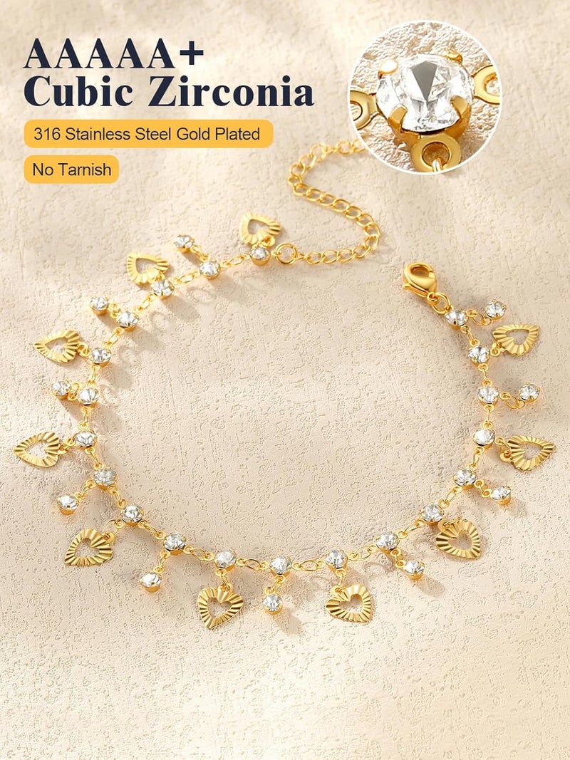 U7 Women Girls Barefoot Jewelry 18K Gold or Rose Gold Stainless Steel Heart/Rope/Figaro/Cuban Chain Anklet Foot Bracelet, 25-30 CM Long - Image 4