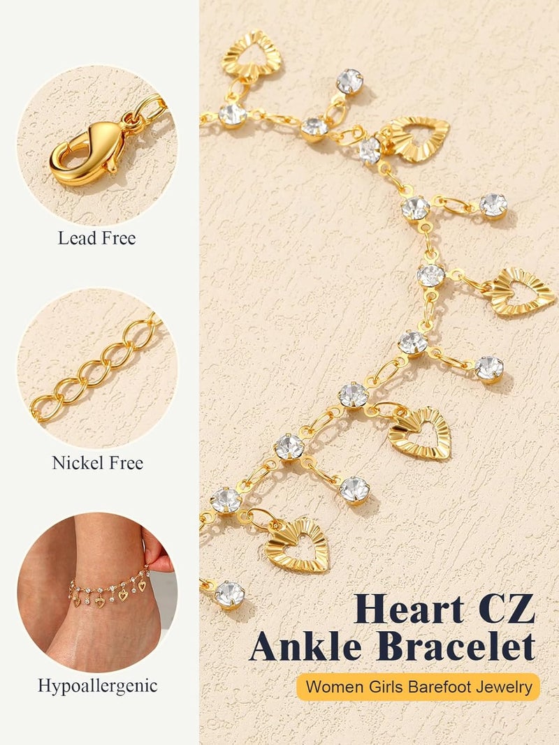 U7 Women Girls Barefoot Jewelry 18K Gold or Rose Gold Stainless Steel Heart/Rope/Figaro/Cuban Chain Anklet Foot Bracelet, 25-30 CM Long - Image 5