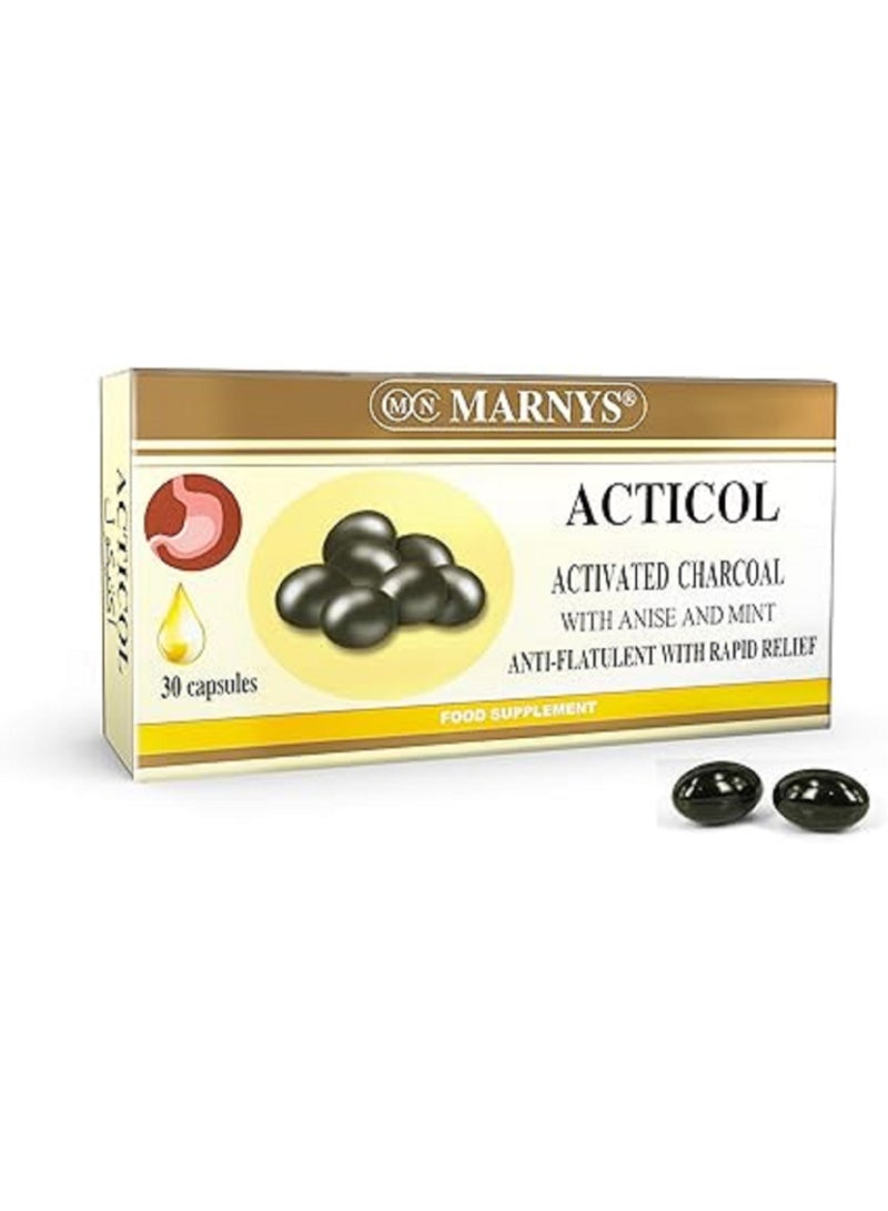 Acticol Activated Charcoal Capsules 30’s – Digestive Detox & Gas Relief Supplement – Natural Bloating, Gut Cleansing & Intestinal Health Support Formula