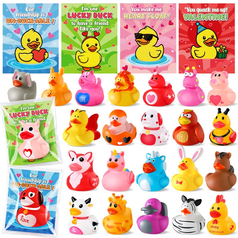 ANGGIKO 24 Pcs Rubber Ducks with Valentines Day Cards for Kids School Classroom Valentines Theme Rubber Ducks in Bulk Valentines Day Gifts for Kids Classroom Exchange Prizes Valentines Day Party Favors - Image 2