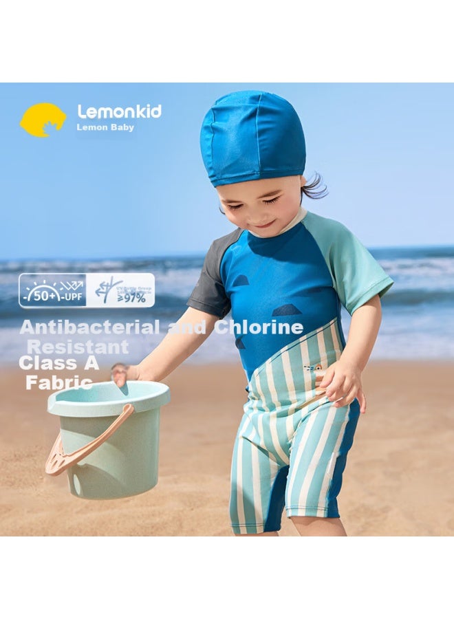 Lemonkid Kids' Split Swimsuit Boys And Girls Swimwear Baby One-piece Sunscreen Swimsuit Clear Feather Blue One-piece 90 - Image 1