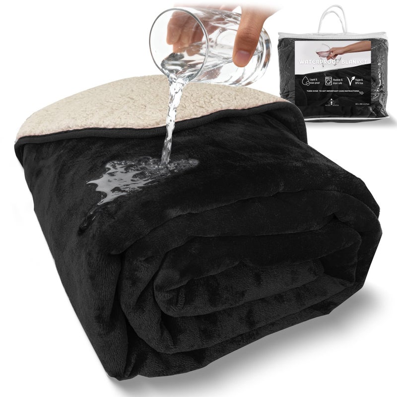 Sacred Weapon Waterproof Blanket for Bed â€“ Mini Sherpa & Fleece Throw â€“ Water Proof Blanket for Couch Cover & Mattress Protector Absorbent Washable Spill Proof â€“ Travel Blankets (Black, 40"x 45") - Image 1