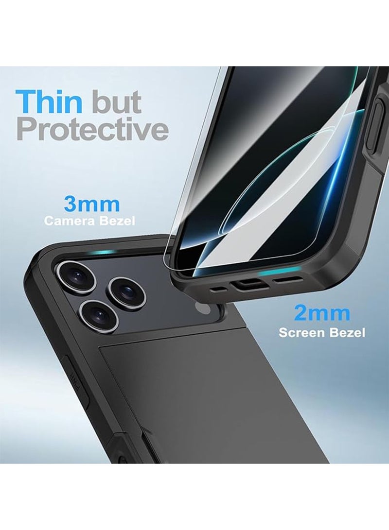 WRISTWISE Case Cover for iPhone 17 Pro with Card Holder + 2 Tempered Glass Screen Protectors Protective Shockproof Hidden Card Slot Slim Case Women Men for iPhone 17 Pro 6.3（Black） - Image 5