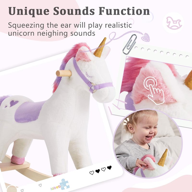 labebe - Toddler Rocking Horse, Ride Unicorn, Kid Ride On Toys for 1-3 Year Old, Plush Animal Rocker with Realistic Sounds, Baby Unicorn Rocker Gift for 12M+ Baby Girls Boys(Purple) - Image 3