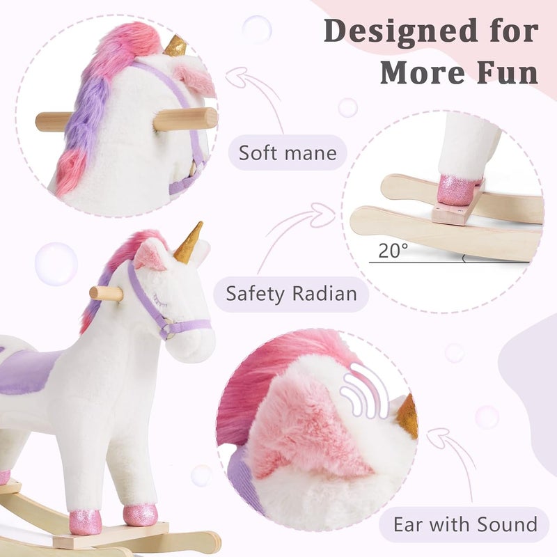 labebe - Toddler Rocking Horse, Ride Unicorn, Kid Ride On Toys for 1-3 Year Old, Plush Animal Rocker with Realistic Sounds, Baby Unicorn Rocker Gift for 12M+ Baby Girls Boys(Purple) - Image 4
