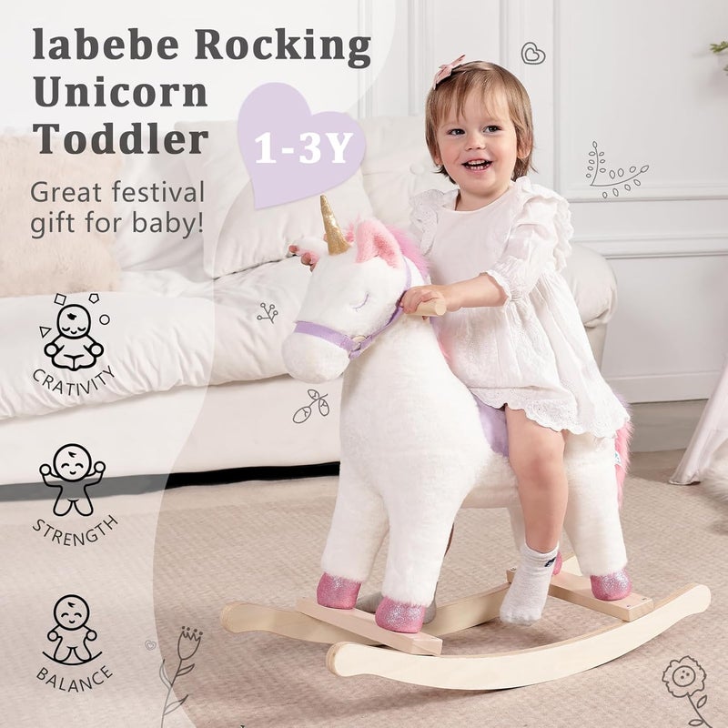 labebe - Toddler Rocking Horse, Ride Unicorn, Kid Ride On Toys for 1-3 Year Old, Plush Animal Rocker with Realistic Sounds, Baby Unicorn Rocker Gift for 12M+ Baby Girls Boys(Purple) - Image 5