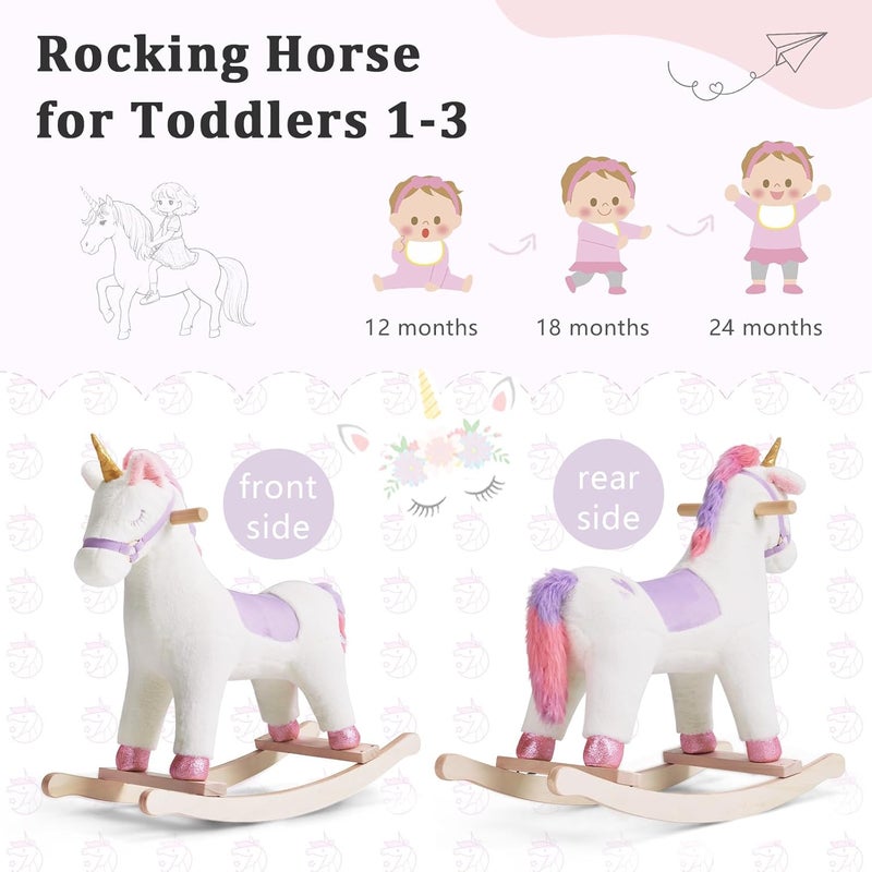 labebe - Toddler Rocking Horse, Ride Unicorn, Kid Ride On Toys for 1-3 Year Old, Plush Animal Rocker with Realistic Sounds, Baby Unicorn Rocker Gift for 12M+ Baby Girls Boys(Purple) - Image 2