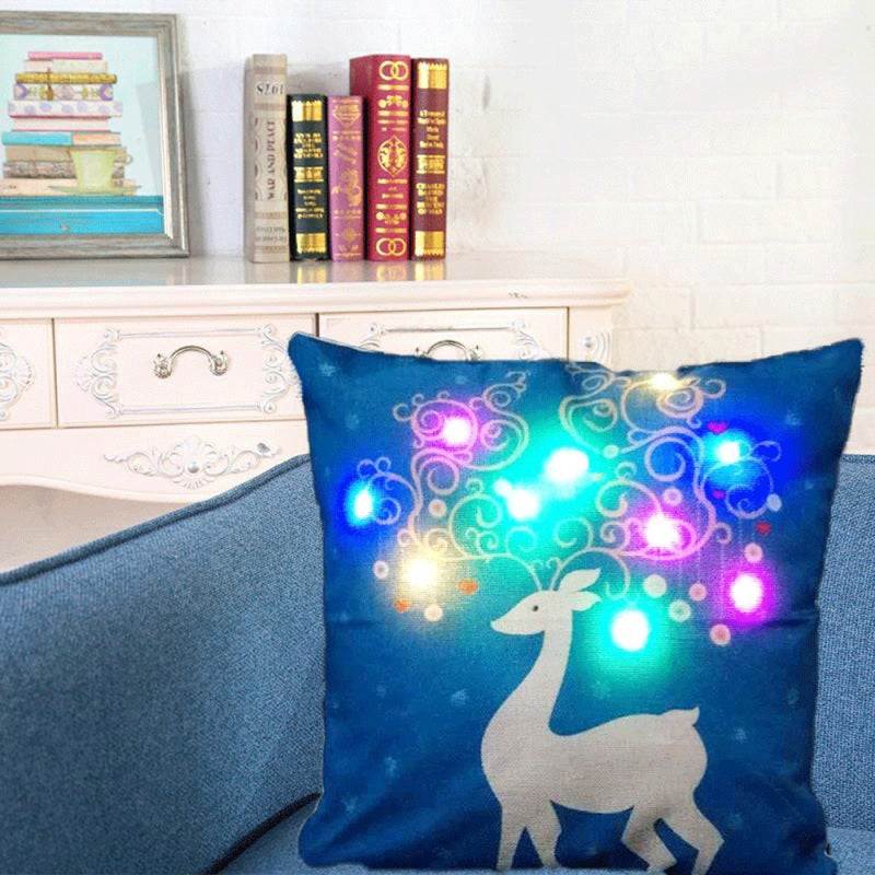 غطاء وسادة بإضاءة LED - عبوة من قطعتين - صديق للبيئة من الكتان - بتصميم رقمي مطبوع عليه حيوان الأيل - مناسب لغرفة المعيشة وغرفة النوم - هدية - Image 5