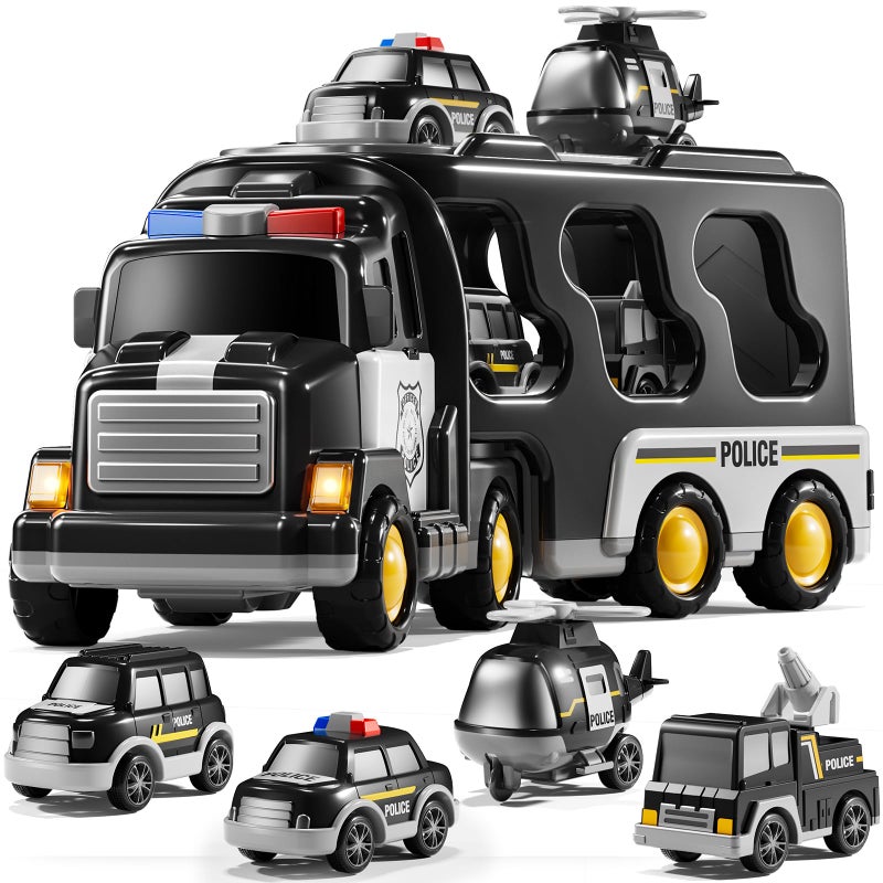 KIZONLY 5 in 1 Police Car Carrier Truck Toy for Kids Ages 48 Police Truck with Light and Sound Transporting Vehicle Boy Trucks Toy Sets Kids Toys 35 Birthday Gifts for Boys Girls Aged 46 57 - Image 3
