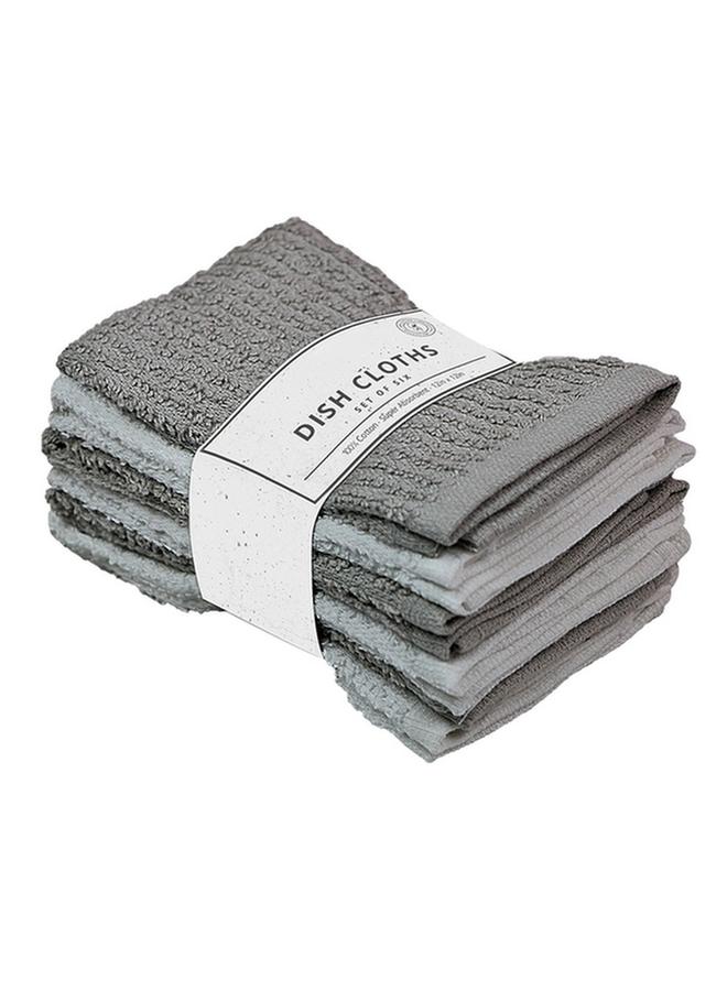 6-Piece Super Absorbent Cotton Dish Cloths Grey And White 12 X 12Inch