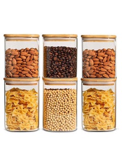 Mash Set of 6 Square Glass Jar with Bamboo Lid 800ml x 3, 1200ml x 3 Kitchen Food Storage Containers Airtight Lids Cereals Canisters Jars  - Image 1