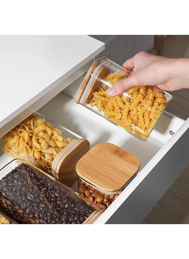Mash - Set of 6 Square Glass Jar with Bamboo Lid 800ml x 3, 1200ml x 3 Kitchen Food Storage Containers Airtight Lids Cereals Canisters Jars - Image 1