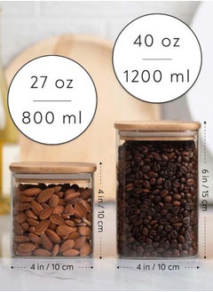 Mash Set of 6 Square Glass Jar with Bamboo Lid 800ml x 3, 1200ml x 3 Kitchen Food Storage Containers Airtight Lids Cereals Canisters Jars  - Image 5