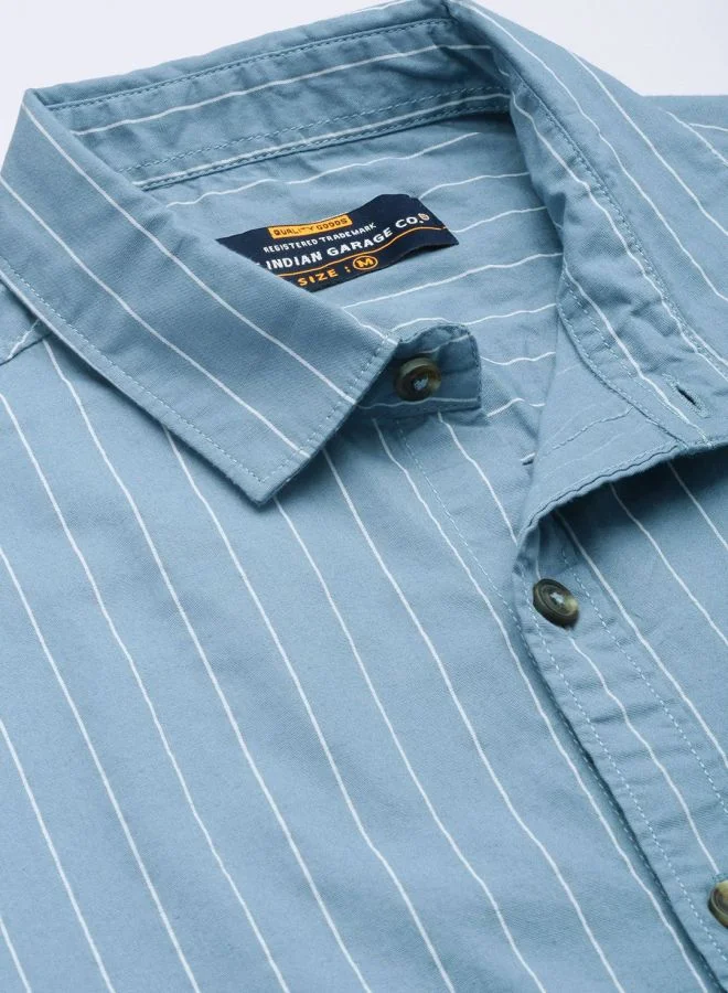 The Indian Garage Co Men Regular Fit STRIPED Full Sleeves Cutaway Collar Casual Shirt
