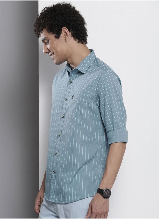 The Indian Garage Co Men Regular Fit STRIPED Full Sleeves Cutaway Collar Casual Shirt  - Image 3