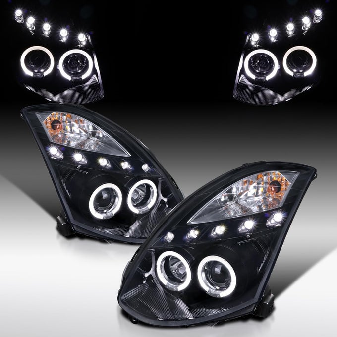 Compatible With 20032007 Infiniti G35 2 Door Coupe With Hid System Headlights Left Right Pair Headlamps Assembly Dual Halo Led Projector Headlights Black Smoke