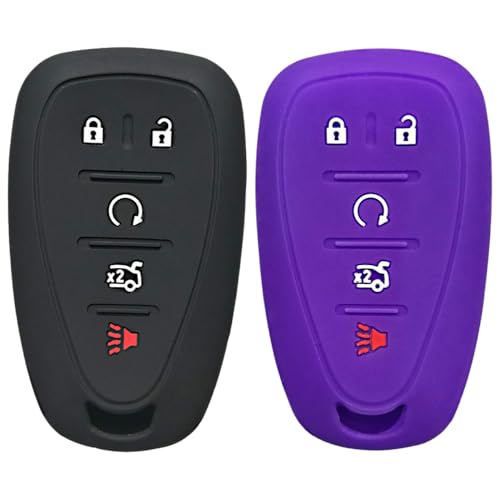 Autobase Silicone Key Fob Cover for Chevy Malibu Camaro Trax Traverse Trailblazer Sonic Cruze Blazer Volt Equinox Spark | Car Accessory for Chevrolet | Key Protection Case 2 Pcs (Black & Purple) - Image 1