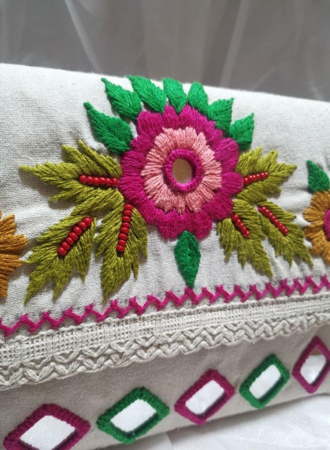 FROWWY Handmade Macrame Women Fashion Bag | Cotton Handbag with Ethnic Rajasthani Embroidery | Sling Clutch with Handle & Crossbody Strap | Wedding Purse for Women (GOTTA FLOWER THREAD WORK) - Image 2