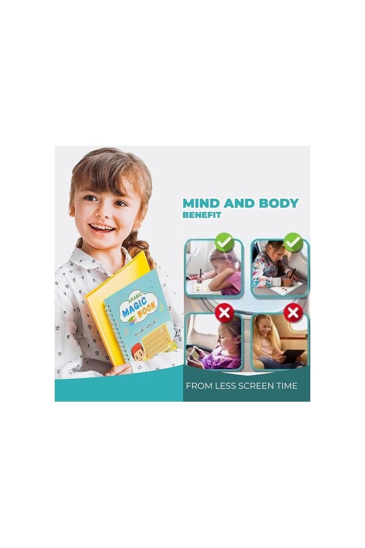 Sank Magic Arabic Magic Writing Books for Kids – Set of 4 Reusable Groove Workbooks with Magic Pen, Refills & Grip Aid – Learn Arabic Letters, Numbers & Words  - Image 3