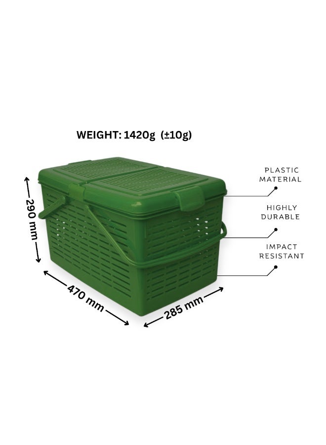 SNH Multi-Purpose Carry Basket with Lid and Handles | Shopping Basket | Picnic Storage Basket | Laundry Carrier | Household Organizer for Fruits, Vegetables, Clothes & Groceries - Image 1