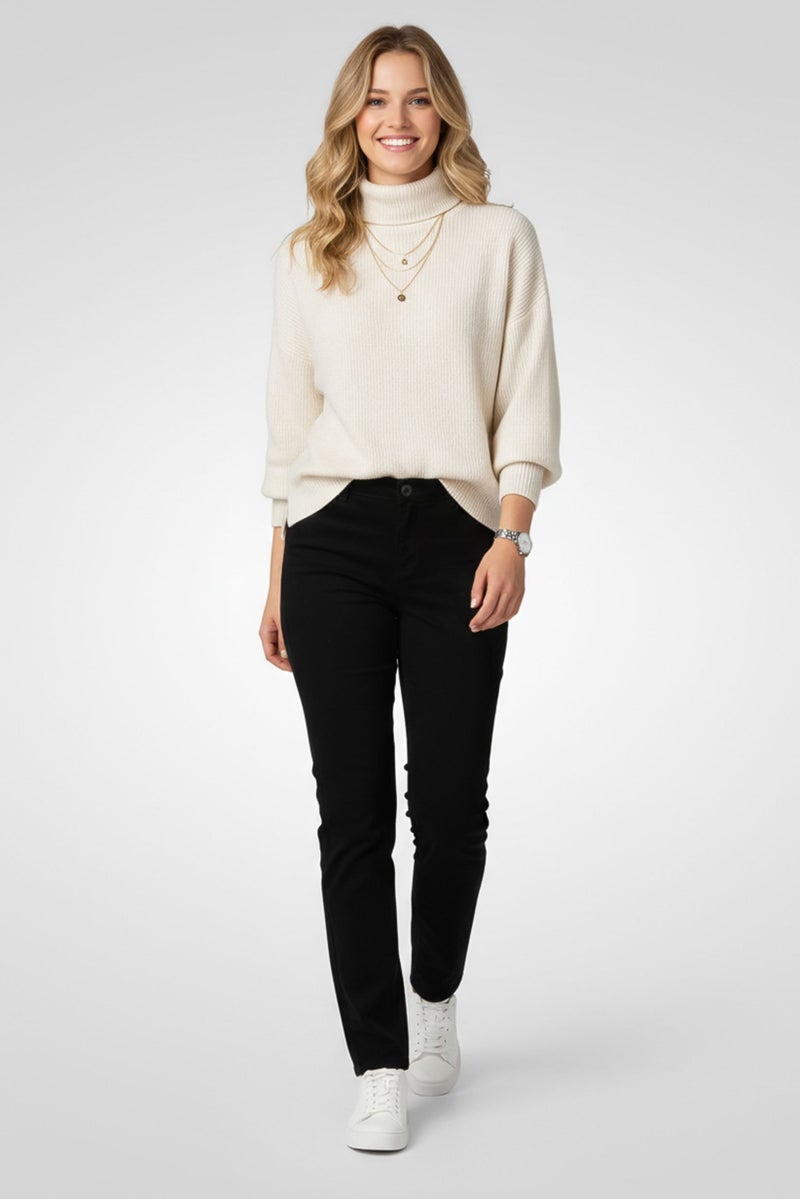 promod Women Skinny Fit Solid Stretchable Skinny Pants, Black - Image 2