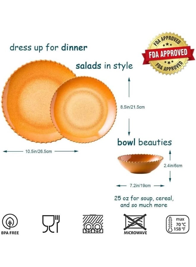 Miss Yip MissYIP 12 Piece Melamine Dinnerware Sets Service for 4 Lightweight Unbreakable BPA Free Food Grade Plates Sets Dishwasher Safe Indoor and Outdoor Use - Image 2