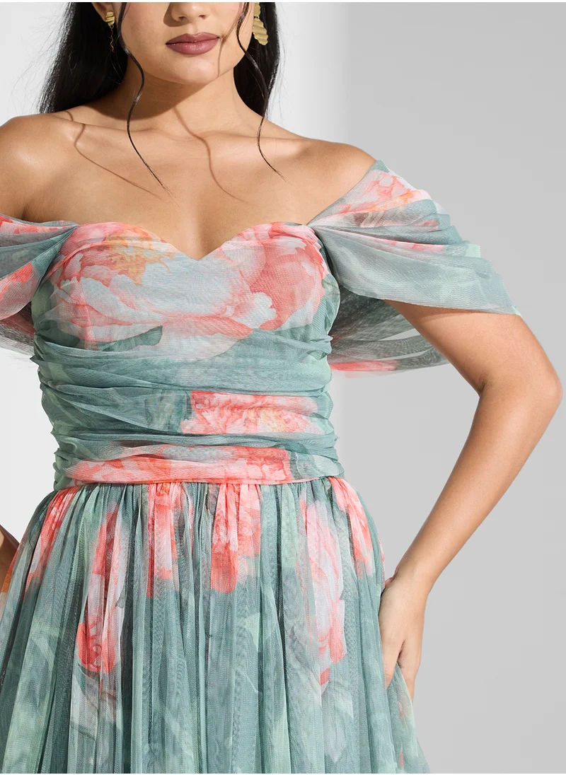 ليس اند بيدز Floral Bardot Ruffled Dress