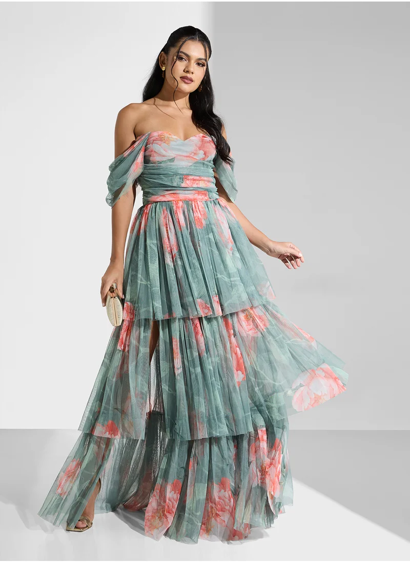 ليس اند بيدز Floral Bardot Ruffled Dress