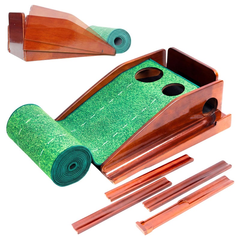 Ponsonbay Putting Green Indoor with Three-Level Adjustable Incline, Auto Ball Return - Easy to Fold Solid Wood Base, Golf Training Aid for Home, Office, Backyard - Golf Putting Mat for Men - PM006 - Image 1