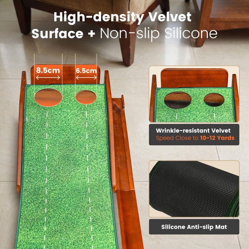 Ponsonbay Putting Green Indoor with Three-Level Adjustable Incline, Auto Ball Return - Easy to Fold Solid Wood Base, Golf Training Aid for Home, Office, Backyard - Golf Putting Mat for Men - PM006 - Image 3