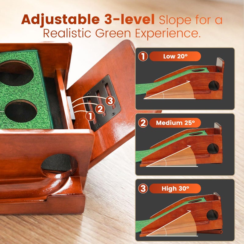 Ponsonbay Putting Green Indoor with Three-Level Adjustable Incline, Auto Ball Return - Easy to Fold Solid Wood Base, Golf Training Aid for Home, Office, Backyard - Golf Putting Mat for Men - PM006 - Image 2