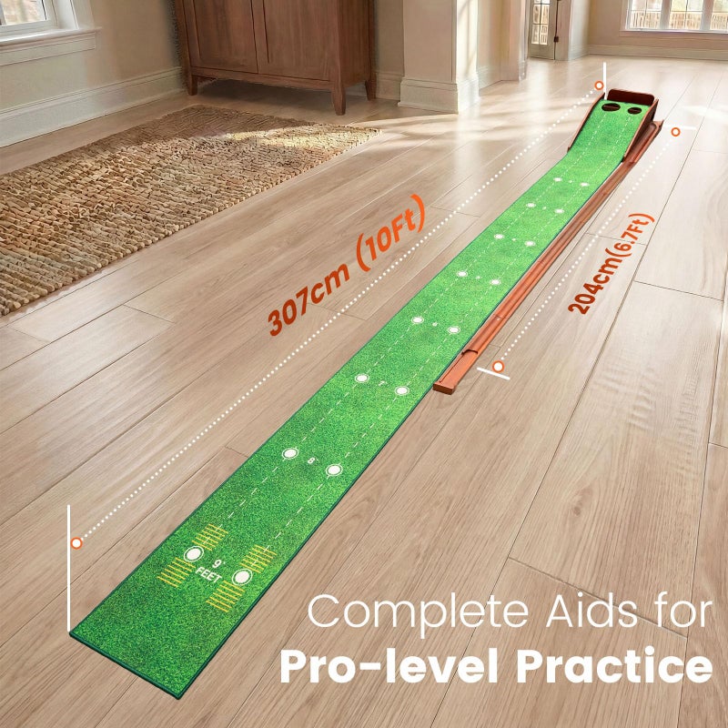 Ponsonbay Putting Green Indoor with Three-Level Adjustable Incline, Auto Ball Return - Easy to Fold Solid Wood Base, Golf Training Aid for Home, Office, Backyard - Golf Putting Mat for Men - PM006 - Image 4
