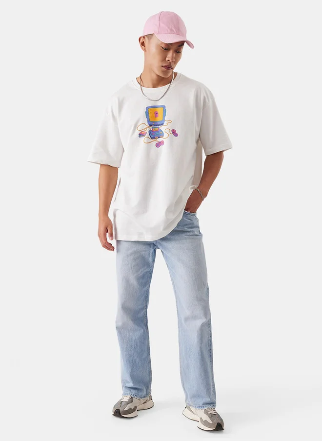 The Souled Store  Retro Gamer Oversized Fit Printed White T-Shirt  | Best Price UAE