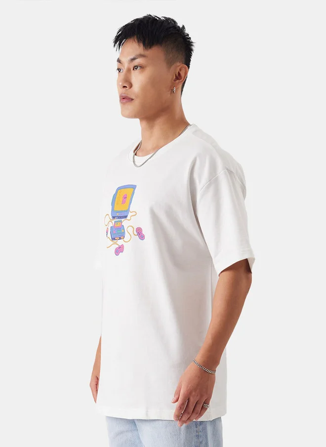 The Souled Store  Retro Gamer Oversized Fit Printed White T-Shirt  | Best Price UAE