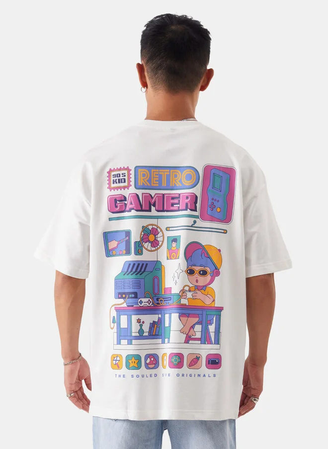 The Souled Store  Retro Gamer Oversized Fit Printed White T-Shirt  | Best Price UAE