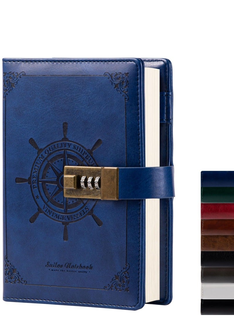 Generic A5 Retro Casual Style Password Book with Lock Diary Creative Handbook Password Notebook Multifunctional Notepad (Blue) - Image 1