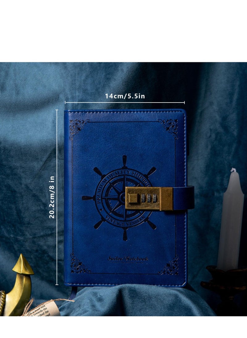 Generic A5 Retro Casual Style Password Book with Lock Diary Creative Handbook Password Notebook Multifunctional Notepad (Blue) - Image 2
